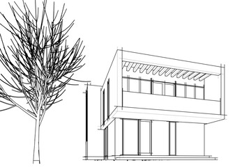 house building sketch architecture 3d illustration