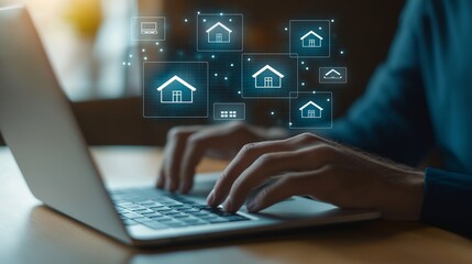 Digital Real Estate Concept with Laptop and Icons