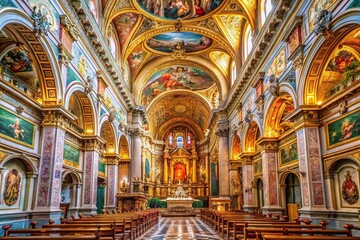 Fototapeta premium Stunning Interior of Naples Cathedral - Duomo di San Gennaro, Italy's Architectural Masterpiece