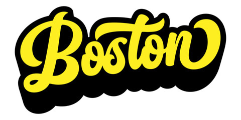 Boston city name written in retro groovy three-dimensional script lettering