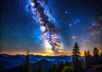 Fototapeta premium Stunning Low Light Photography of a Starry Night Sky Over a Serene Landscape