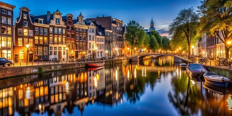 Fototapeta premium Stunning Low Light Photography in Amsterdam's Canals and Nightlife