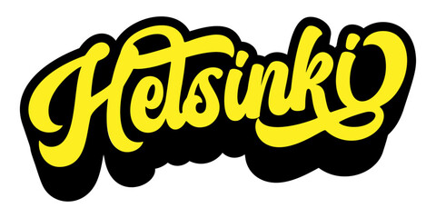 Helsinki city name written in retro groovy three-dimensional script lettering