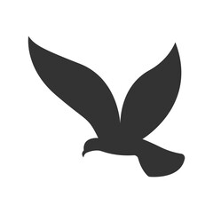 Flying bird in silhouette style vector illustration, flying bird flat icon vector in solid black color