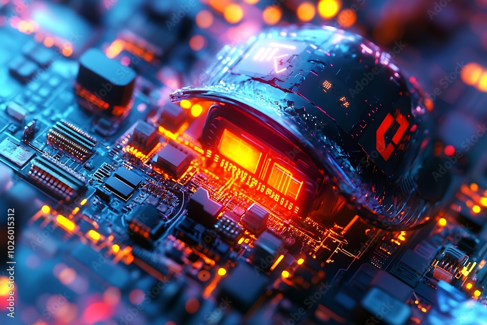 Poster Abstract technology background with circuit board details.