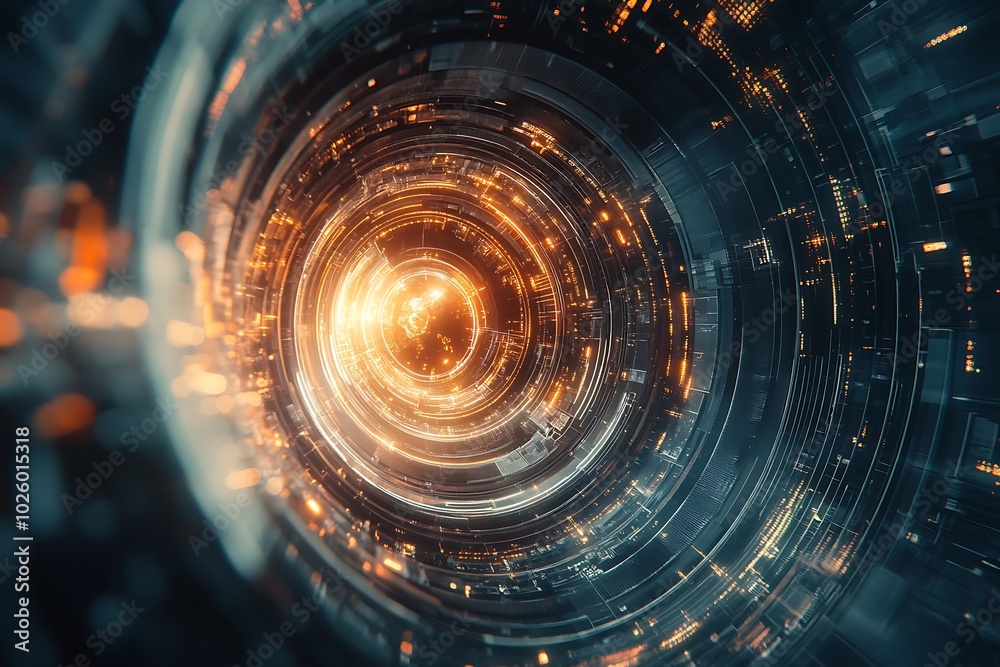 Poster Abstract technological background with glowing circular patterns.