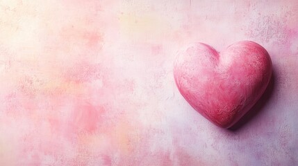 Fototapeta premium Pink heart on a soft pastel background with a slight texture and gentle gradient, creating a romantic and dreamy atmosphere for Valentine themes.