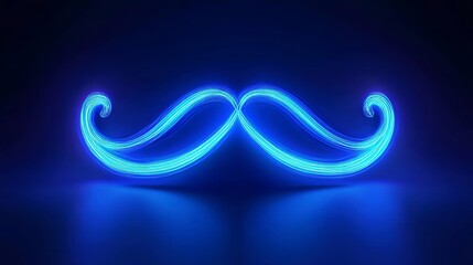 Bright blue neon moustache glowing in support of Movember for prostate cancer awareness month. Neon sign symbolizing men’s health awareness and charity campaign