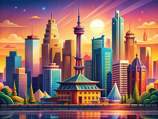 Naklejka premium Stunning Vector Illustration of City Skylines for Urban Landscape Enthusiasts