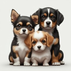 Obraz premium Friendly alert Pets together side by side in a row looking at the camera, isolated on white