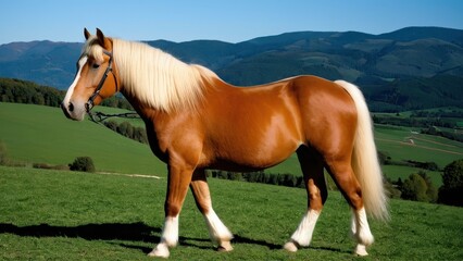 Stunning Haflinger horse in a natural pose, gazing to the left. Perfect for equestrian-themed projects, stock imagery, or nature-inspired artwork