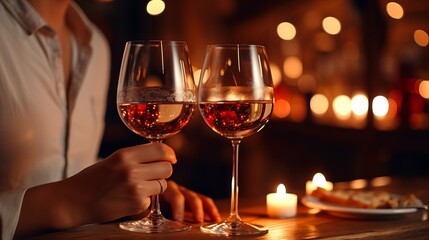 Fototapeta premium Whispering He ts: A Cherished Journey of Love, Wine Tasting, and Romance in a Radiant Candlelit Win