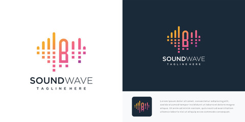 Letter B sound wave logo design illustration. sound wave logo icon with letter B