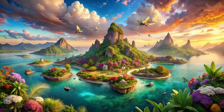 Surreal Bora Bora Map Fantasy with Dreamlike Elements and Vibrant Colors