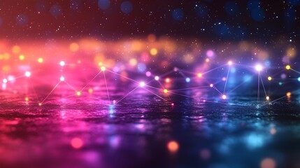 Obraz premium Luminous Holographic Web of Interconnected Neon Nodes Floating in Vibrant Ambient Space