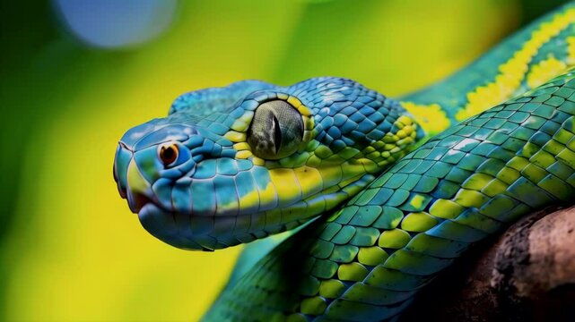 Green Tree Python Close Up. Stunning 4K Ultra HD Footage - Perfect for Professional Projects	