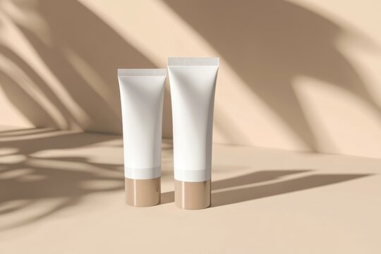 Mockup of cosmetic or paint tubes in aluminum and plastic - includes two tubes with empty labels for customization