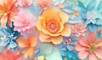 watercolor floral background,abstract floral background, 3d_render_digital_illustration_colorful_paper_flowers,Watercolor_floral_composition, generation AI
