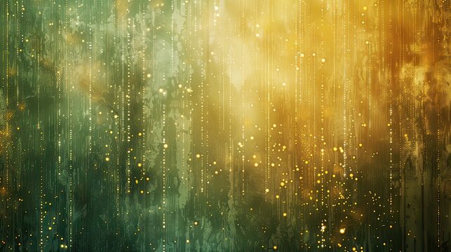 A textured background featuring cascading binary code and glowing fractal elements. 