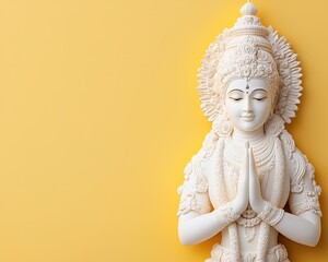 Serene White Statue of Buddha on Yellow Background