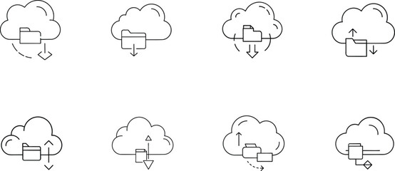 Cloud Storage File Upload Download Icons Set