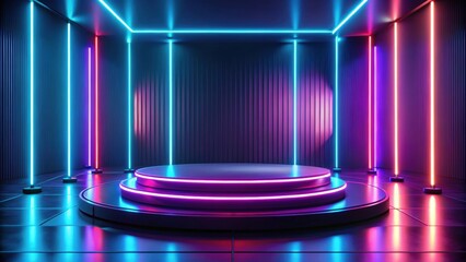 Futuristic platform with neon lights ideal for product placement, neon lights, futuristic, platform, technology, modern