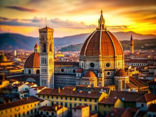 Fototapeta premium Tilt-Shift Photography of Florence Cathedral in Warm Evening Light - Captivating Italy Landscape