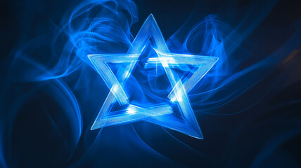 A glowing blue star of David symbolizes Hanukkah's spirit and traditions