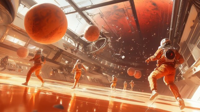 Zerogravity sports in space habitat with miniplanet balls