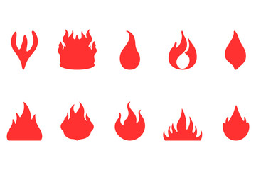 Burning fire silhouette icon set