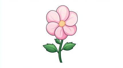 Fototapeta premium Cute Pink Flower with Green Leaves and Simple Design