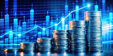 Discover investment growth dynamics with an eye-catching blue chart featuring coins and market data, effectively illustrating key financial concepts for strategic financial insights.