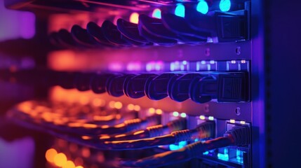 Closeup of Network Cables in a Server Rack