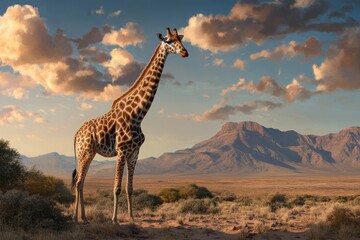 Obraz premium Solitary Giraffe Towering in African Landscape