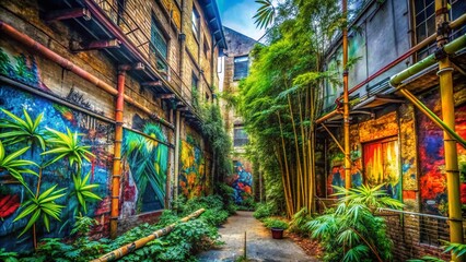 Fototapeta premium Urban Bamboo: Vector Art Fusion in Urban Exploration Photography