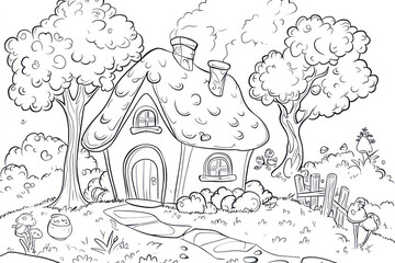 Fairy Tale, coloring page for kids, line art, black and white.