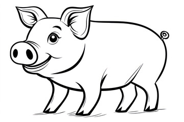 Fototapeta premium Pig, coloring page for kids, line art, black and white
