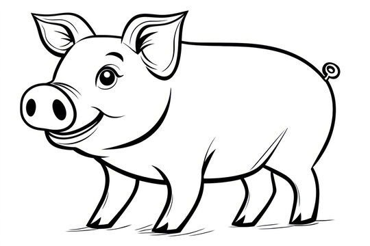 recommend clip art: Pig, coloring page for kids, line art, black and white