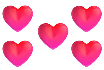 Set of red hearts isolated on white background 