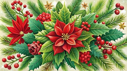 Vector Illustration of Christmas Plants - Festive Holiday Decor Elements for Seasonal Designs