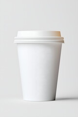 A hot coffee in white paper take out cup, isolated on white background layout with copy space
