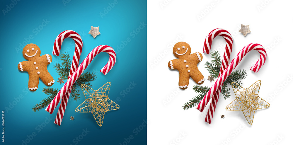 Canvas Prints christmas design element composition with fir tree branches and holiday ornament on transparent.