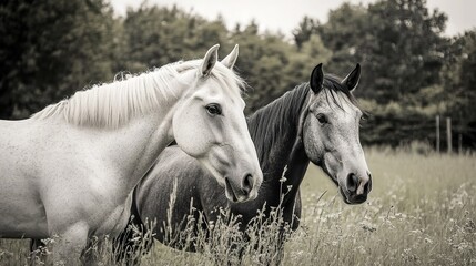 Obraz premium Majestic horse running freely in open field with flowing mane and tail, capturing the essence of wild nature and freedom in motion. Powerful gallop and graceful movement under natural sunlight 