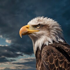 Fototapeta premium Majestic Bald Eagle Soaring Above Stormy Clouds 