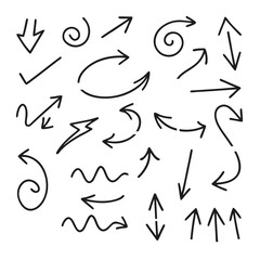 Simple Doodle Arrow Vector Icons in Hand-Drawn Style.