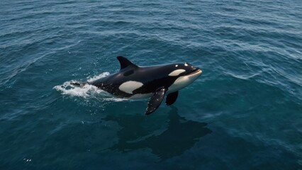 Obraz premium Oceanic Grace: Orca's playful leap in the deep blue sea 