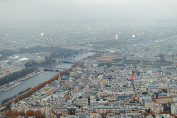 Paris city with fog from Eiffel tower