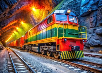 Obraz premium Electric Locomotive for Ore Transport in Mine: Efficient Railway System for Heavy Load Movement