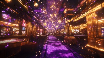 Obraz premium VR sports betting casino with holographic games in gold and purple