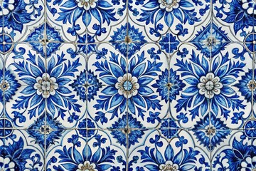 Elegant floral motifs grace this detailed blue and white tile pattern, making it a perfect choice for decorative designs, adding beauty and sophistication to any environment.